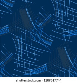 Various Pen Hatches. Seamless Texture with chaotic Hand Drawn Lines. Modern Background for Chintz, Wallpaper, Swimwear. Vertical, Horizontal and Diagonal Strokes. Grunge Vector Texture