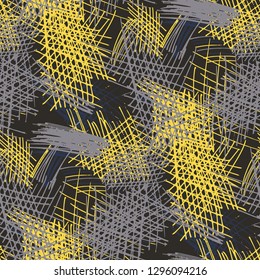 Various Pen Hatches. Seamless Texture with chaotic Hand Drawn Lines. Vintage Background for Chintz, Wallpaper, Swimwear. Vertical, Horizontal and Diagonal Strokes. Grunge Vector Texture