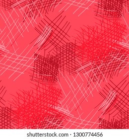 Various Pen Hatches. Seamless Texture with chaotic Hand Drawn Lines. Modern Background for Cloth, Dress, Linen. Vertical, Horizontal and Diagonal Strokes. Grunge Vector Texture