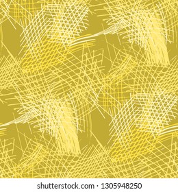 Various Pen Hatches. Seamless Texture with chaotic Hand Drawn Lines. Modern Background for Cloth, Dress, Tablecloth. Vertical, Horizontal and Diagonal Strokes. Grunge Vector Texture