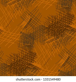 Various Pen Hatches. Seamless Texture with chaotic Hand Drawn Lines. Trendy Background for Curtain, Shirt, Fabric. Vertical, Horizontal and Diagonal Strokes. Grunge Vector Texture