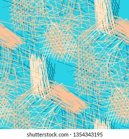 Various Pen Hatches. Seamless Texture with chaotic Hand Drawn Lines. Modern Background for Chintz, Print, Swimwear. Vertical, Horizontal and Diagonal Strokes. Grunge Vector Texture