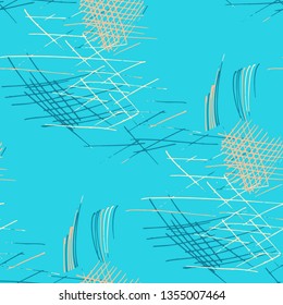 Various Pen Hatches. Seamless Texture with chaotic Hand Drawn Lines. Modern Background for Curtain, Shirt, Tablecloth. Vertical, Horizontal and Diagonal Strokes. Grunge Vector Texture