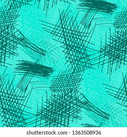 Various Pen Hatches. Seamless Texture with chaotic Hand Drawn Lines. Retro Background for Print, Wallpaper, Swimwear. Vertical, Horizontal and Diagonal Strokes. Grunge Vector Texture
