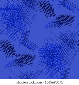 Various Pen Hatches. Seamless Texture with chaotic Hand Drawn Lines. Modern Background for Curtain, Shirt, Fabric. Vertical, Horizontal and Diagonal Strokes. Grunge Vector Texture