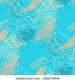 Various Pen Hatches. Seamless Texture with chaotic Hand Drawn Lines. Retro Background for Paper, Wallpaper, Underwear. Vertical, Horizontal and Diagonal Strokes. Grunge Vector Texture