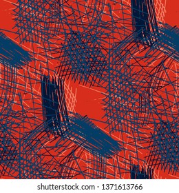 Various Pen Hatches. Seamless Texture with chaotic Hand Drawn Lines. Vintage Background for Curtain, Shirt, Fabric. Vertical, Horizontal and Diagonal Strokes. Grunge Vector Texture