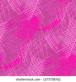 Various Pen Hatches. Seamless Texture with chaotic Hand Drawn Lines. Retro Background for Chintz, Wallpaper, Swimwear. Vertical, Horizontal and Diagonal Strokes. Grunge Vector Texture