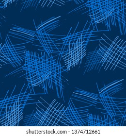 Various Pen Hatches. Seamless Texture with chaotic Hand Drawn Lines. Vintage Background for Chintz, Print, Underwear. Vertical, Horizontal and Diagonal Strokes. Grunge Vector Texture