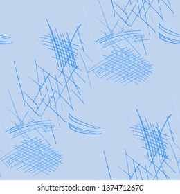 Various Pen Hatches. Seamless Texture with chaotic Hand Drawn Lines. Retro Background for Print, Wallpaper, Swimwear. Vertical, Horizontal and Diagonal Strokes. Grunge Vector Texture