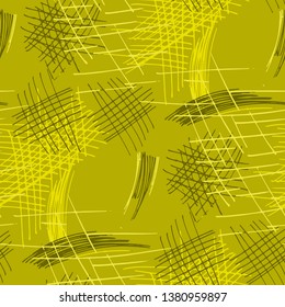 Various Pen Hatches. Seamless Texture with chaotic Hand Drawn Lines. Trendy Background for Chintz, Print, Swimwear. Vertical, Horizontal and Diagonal Strokes. Grunge Vector Texture