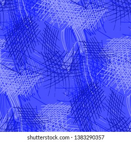 Various Pen Hatches. Seamless Texture with chaotic Hand Drawn Lines. Modern Background for Curtain, Shirt, Tablecloth. Vertical, Horizontal and Diagonal Strokes. Grunge Vector Texture