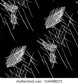 Various Pen Strokes. Seamless Black White Texture with Hand Drawn Lines. Modern Background for Print, Wallpaper, Swimwear. Vertical, Horizontal and Diagonal Strokes. Grunge Vector Texture