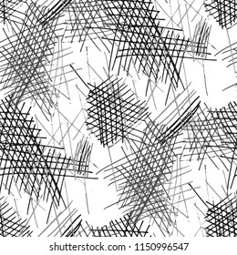 Various Pen Strokes. Seamless Black White Pattern with Chaotic Hand Drawn Lines. Modern Background for Paper, Wallpaper, Underwear. Vertical, Horizontal and Diagonal Strokes. Grunge Vector Texture