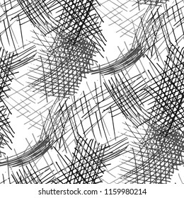 Various Pen Strokes. Seamless Black White Pattern with Chaotic Hand Drawn Lines. Modern Background for Textile, Paper, Print. Vertical, Horizontal and Diagonal Strokes. Grunge Vector