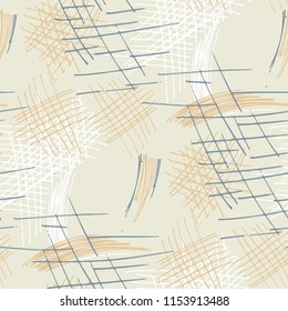 Various Pen Strokes. Seamless Pattern with chaotic Hand Drawn Lines. Retro Background for Textile, Paper, Fabric. Vertical, Horizontal and Diagonal Strokes. Grunge Vector Texture