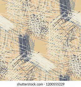 Various Pen Strokes. Seamless Pattern with chaotic Hand Drawn Lines. Retro Background for Cloth, Dress, Tablecloth. Vertical, Horizontal and Diagonal Strokes. Grunge Vector Texture