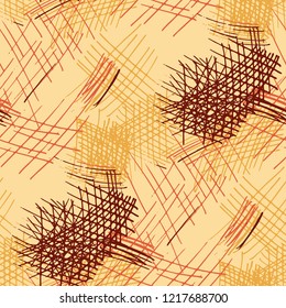 Various Pen Strokes. Seamless Pattern with chaotic Hand Drawn Lines. Vintage Background for Curtain, Shirt, Tablecloth. Vertical, Horizontal and Diagonal Strokes. Grunge Vector Texture