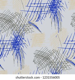 Various Pen Strokes. Seamless Pattern with chaotic Hand Drawn Lines. Modern Background for Textile, Paper, Fabric. Vertical, Horizontal and Diagonal Strokes. Grunge Vector Texture
