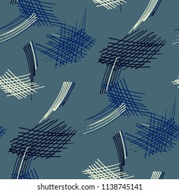 Various Pen Strokes. Seamless Texture with chaotic Hand Drawn Lines. Vintage Background for Cloth, Dress, Linen. Vertical, Horizontal and Diagonal Strokes. Grunge Vector Texture