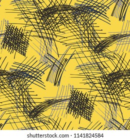 Various Pen Strokes. Seamless Texture with chaotic Hand Drawn Lines. Retro Background for Calico, Fabric, Print. Vertical, Horizontal and Diagonal Strokes. Grunge Vector Texture