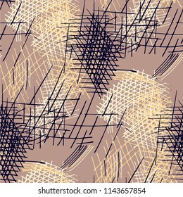 Various Pen Strokes. Seamless Texture with chaotic Hand Drawn Lines. Modern Background for Paper, Wallpaper, Underwear. Vertical, Horizontal and Diagonal Strokes. Grunge Vector Texture