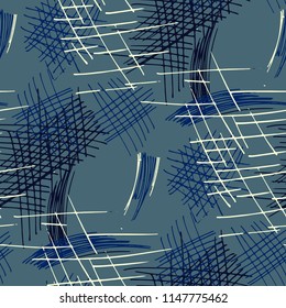 Various Pen Strokes. Seamless Texture with chaotic Hand Drawn Lines. Modern Background for Textile, Paper, Fabric. Vertical, Horizontal and Diagonal Strokes. Grunge Vector Texture