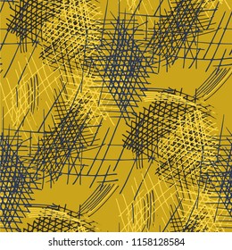 Various Pen Strokes. Seamless Texture with chaotic Hand Drawn Lines. Modern Background for Cloth, Dress, Linen. Vertical, Horizontal and Diagonal Strokes. Grunge Vector Texture
