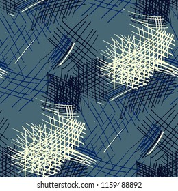 Various Pen Strokes. Seamless Texture with chaotic Hand Drawn Lines. Vintage Background for Cloth, Dress, Tablecloth. Vertical, Horizontal and Diagonal Strokes. Grunge Vector Texture