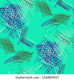 Various Pen Strokes. Seamless Texture with chaotic Hand Drawn Lines. Retro Background for Calico, Fabric, Print. Vertical, Horizontal and Diagonal Strokes. Grunge Vector Texture