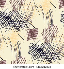 Various Pen Strokes. Seamless Texture with chaotic Hand Drawn Lines. Vintage Background for Chintz, Print, Underwear. Vertical, Horizontal and Diagonal Strokes. Grunge Vector Texture
