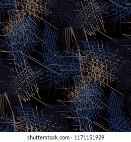 Various Pen Strokes. Seamless Texture with chaotic Hand Drawn Lines. Modern Background for Textile, Shirt, Fabric. Vertical, Horizontal and Diagonal Strokes. Grunge Vector Texture