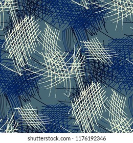 Various Pen Strokes. Seamless Texture with chaotic Hand Drawn Lines. Trendy Background for Curtain, Shirt, Tablecloth. Vertical, Horizontal and Diagonal Strokes. Grunge Vector Texture