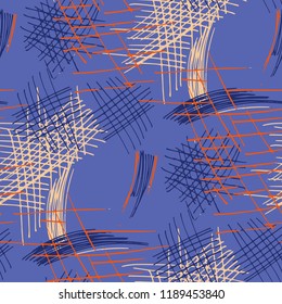 Various Pen Strokes. Seamless Texture with chaotic Hand Drawn Lines. Retro Background for Textile, Shirt, Fabric. Vertical, Horizontal and Diagonal Strokes. Grunge Vector Texture