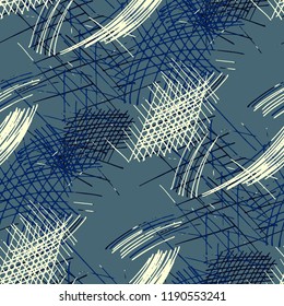 Various Pen Strokes. Seamless Texture with chaotic Hand Drawn Lines. Vintage Background for Curtain, Dress, Tablecloth. Vertical, Horizontal and Diagonal Strokes. Grunge Vector Texture