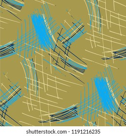 Various Pen Strokes. Seamless Texture with chaotic Hand Drawn Lines. Trendy Background for Chintz, Print, Swimwear. Vertical, Horizontal and Diagonal Strokes. Grunge Vector Texture