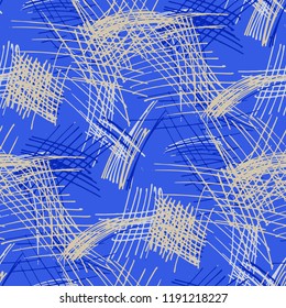 Various Pen Strokes. Seamless Texture with chaotic Hand Drawn Lines. Modern Background for Cloth, Wallpaper, Linen. Vertical, Horizontal and Diagonal Strokes. Grunge Vector Texture