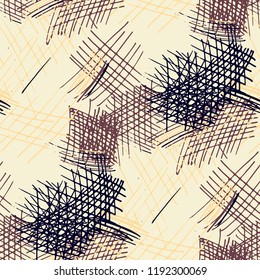 Various Pen Strokes. Seamless Texture with chaotic Hand Drawn Lines. Vintage Background for Calico, Paper, Print. Vertical, Horizontal and Diagonal Strokes. Grunge Vector Texture