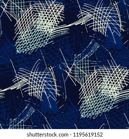 Various Pen Strokes. Seamless Texture with chaotic Hand Drawn Lines. Modern Background for Curtain, Shirt, Tablecloth. Vertical, Horizontal and Diagonal Strokes. Grunge Vector Texture