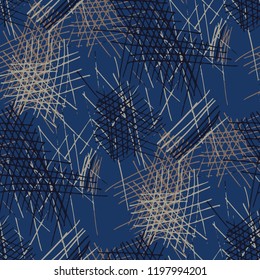 Various Pen Strokes. Seamless Texture with chaotic Hand Drawn Lines. Modern Background for Chintz, Wallpaper, Swimwear. Vertical, Horizontal and Diagonal Strokes. Grunge Vector Texture