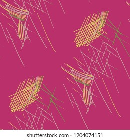 Various Pen Strokes. Seamless Texture with chaotic Hand Drawn Lines. Modern Background for Chintz, Wallpaper, Swimwear. Vertical, Horizontal and Diagonal Strokes. Grunge Vector Texture