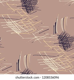 Various Pen Strokes. Seamless Texture with chaotic Hand Drawn Lines. Modern Background for Print, Wallpaper, Swimwear. Vertical, Horizontal and Diagonal Strokes. Grunge Vector Texture
