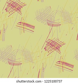 Various Pen Strokes. Seamless Texture with chaotic Hand Drawn Lines. Retro Background for Cloth, Dress, Tablecloth. Vertical, Horizontal and Diagonal Strokes. Grunge Vector Texture