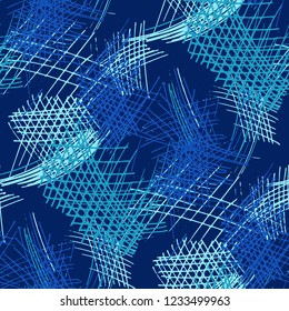 Various Pen Strokes. Seamless Texture with chaotic Hand Drawn Lines. Retro Background for Cloth, Dress, Linen. Vertical, Horizontal and Diagonal Strokes. Grunge Vector Texture