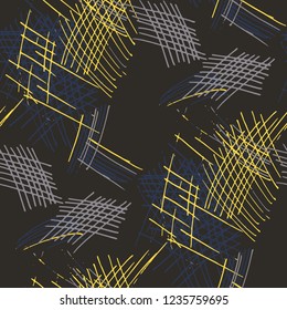 Various Pen Strokes. Seamless Texture with chaotic Hand Drawn Lines. Vintage Background for Chintz, Wallpaper, Swimwear. Vertical, Horizontal and Diagonal Strokes. Grunge Vector Texture