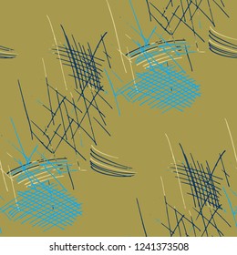 Various Pen Strokes. Seamless Texture with chaotic Hand Drawn Lines. Vintage Background for Chintz, Print, Underwear. Vertical, Horizontal and Diagonal Strokes. Grunge Vector Texture