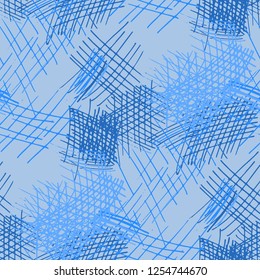 Various Pen Strokes. Seamless Texture with chaotic Hand Drawn Lines. Vintage Background for Print, Wallpaper, Swimwear. Vertical, Horizontal and Diagonal Strokes. Grunge Vector Texture
