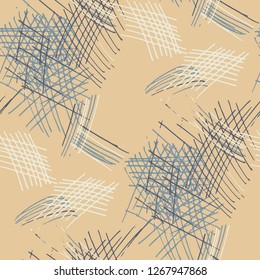 Various Pen Strokes. Seamless Texture with chaotic Hand Drawn Lines. Retro Background for Cloth, Dress, Linen. Vertical, Horizontal and Diagonal Strokes. Grunge Vector Texture