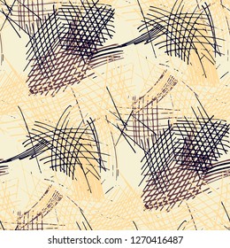 Various Pen Strokes. Seamless Texture with chaotic Hand Drawn Lines. Vintage Background for Calico, Fabric, Print. Vertical, Horizontal and Diagonal Strokes. Grunge Vector Texture