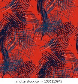 Various Pen Strokes. Seamless Texture with chaotic Hand Drawn Lines. Vintage Background for Print, Wallpaper, Swimwear. Vertical, Horizontal and Diagonal Strokes. Grunge Vector Texture